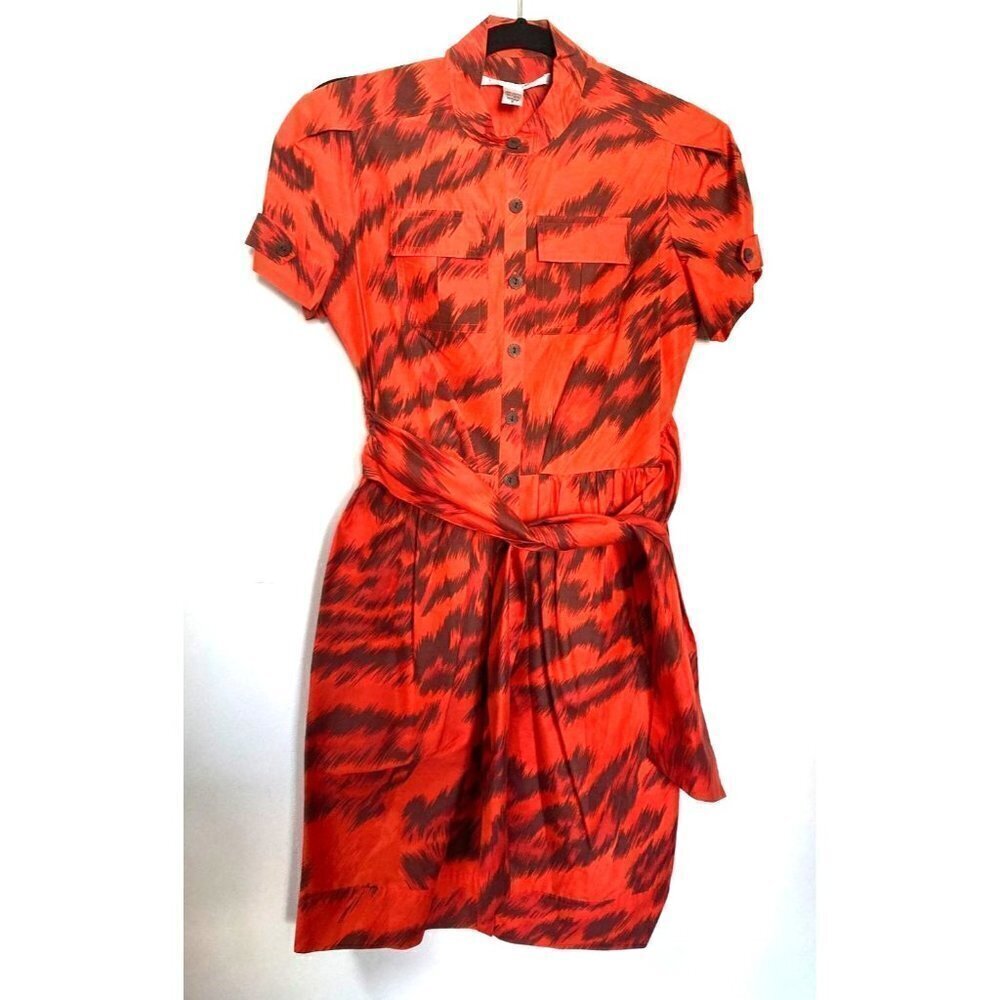 Diane von Furstenberg DVF Hoya Tiger Button Short Sleeve Shirtdress Sz 0